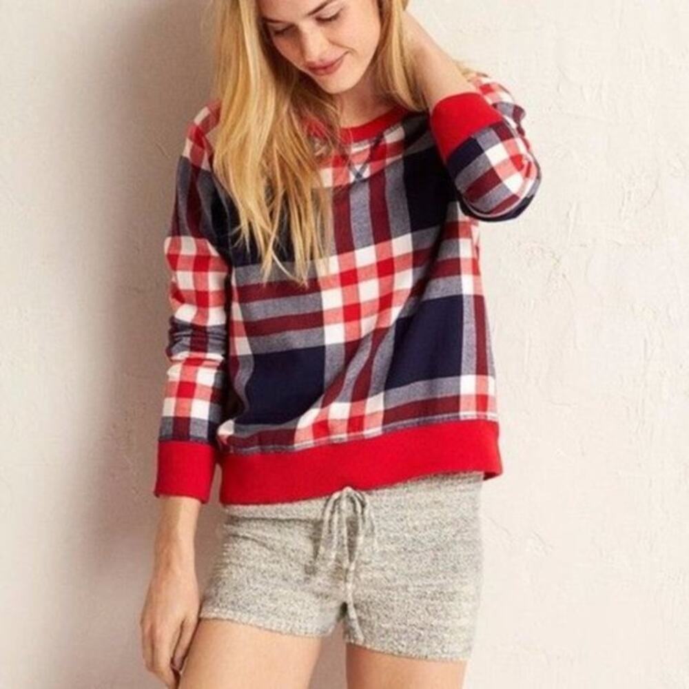 aerie red white & blue plaid sweater XS